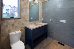 Powder Bathroom White Toilet Stone Sink Grey Tiled Wall
